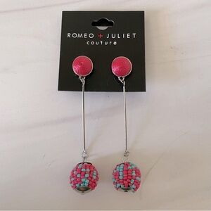 Romeo + Juliet Couture Long Earrings- Pink and Blue- Beaded- Mixed Media